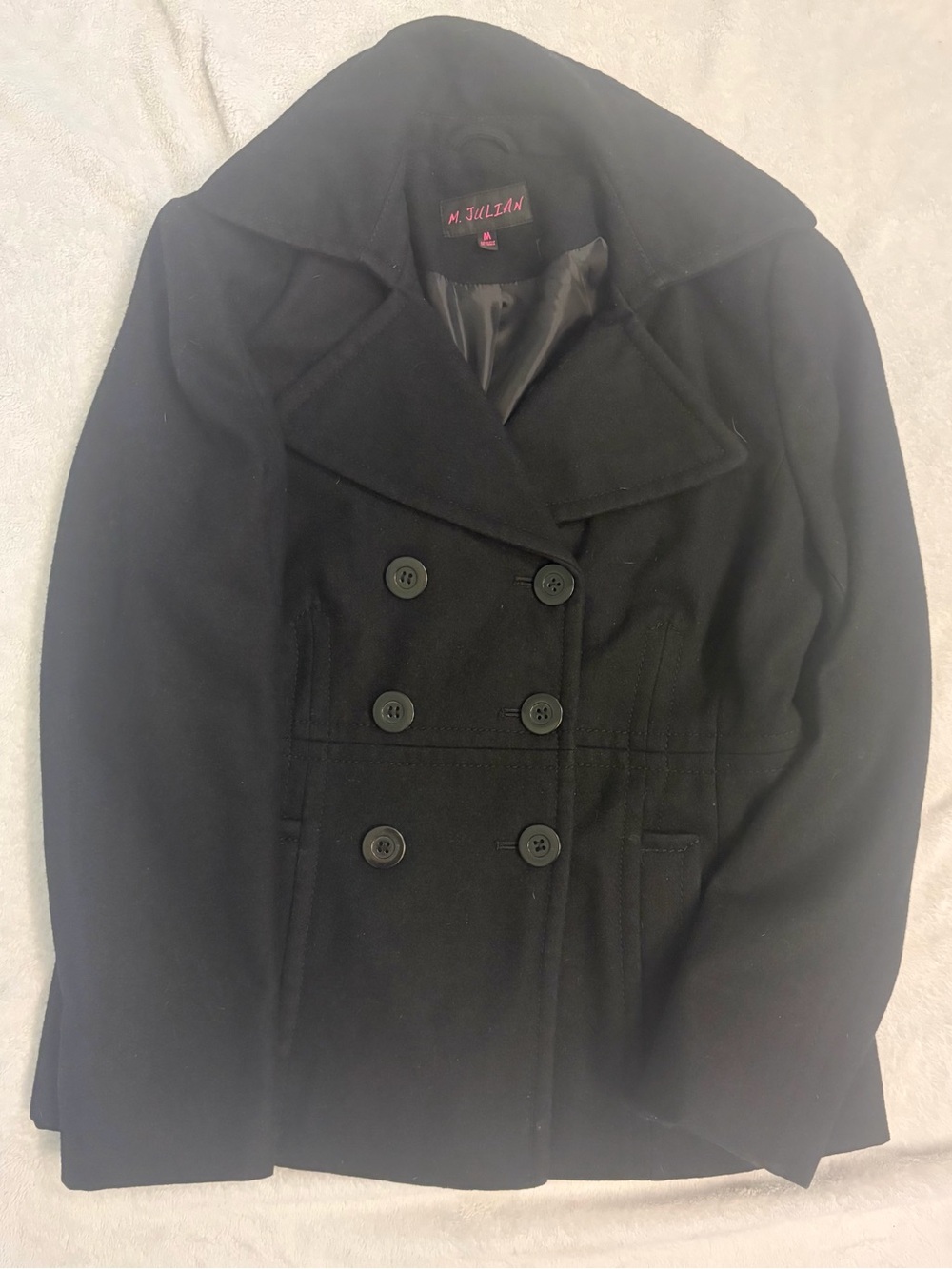 M. Julian Women's Black Double-Breasted Peacoat